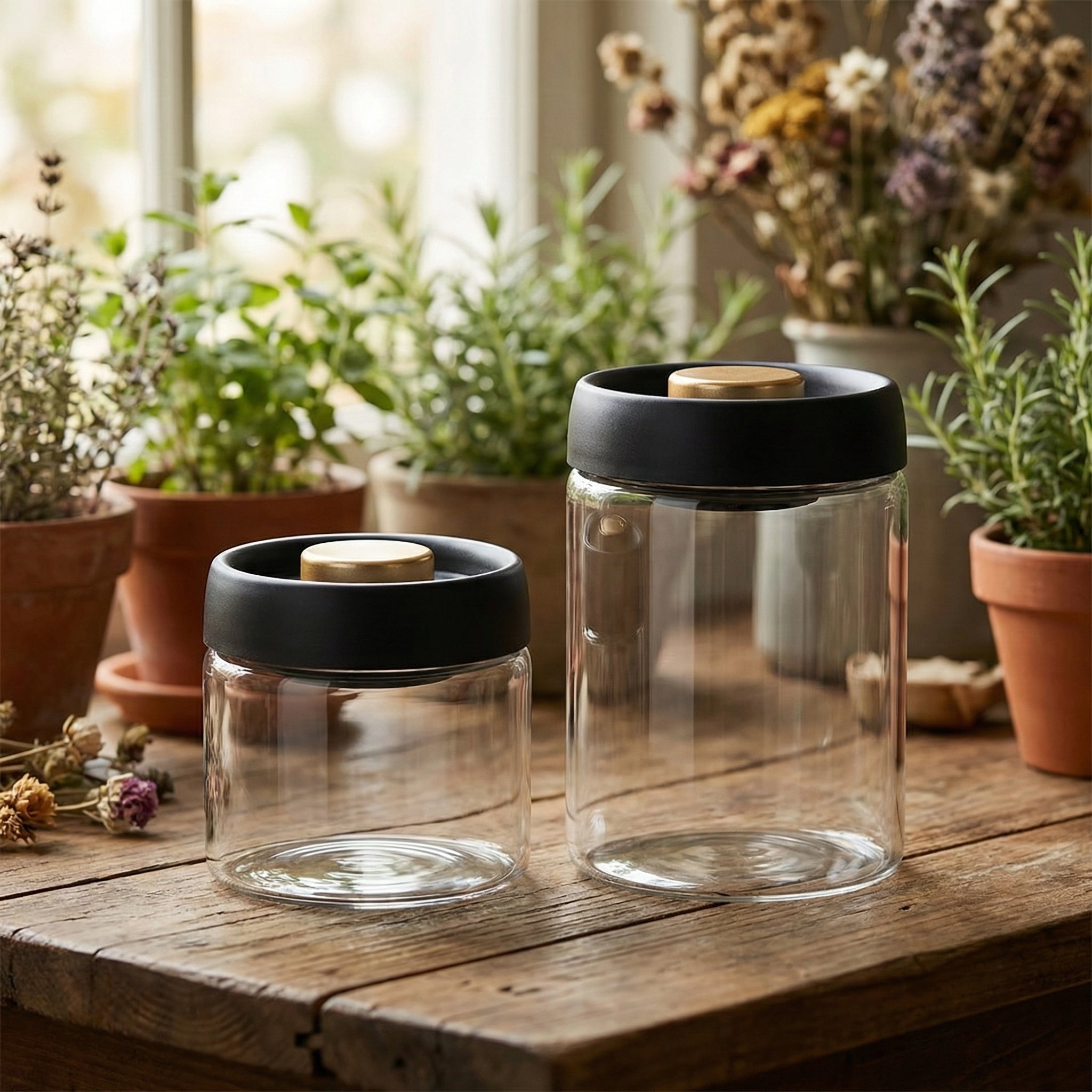 Vakuum-Glasbehälter (500ml & 900ml) – für Kräuter & Ernte