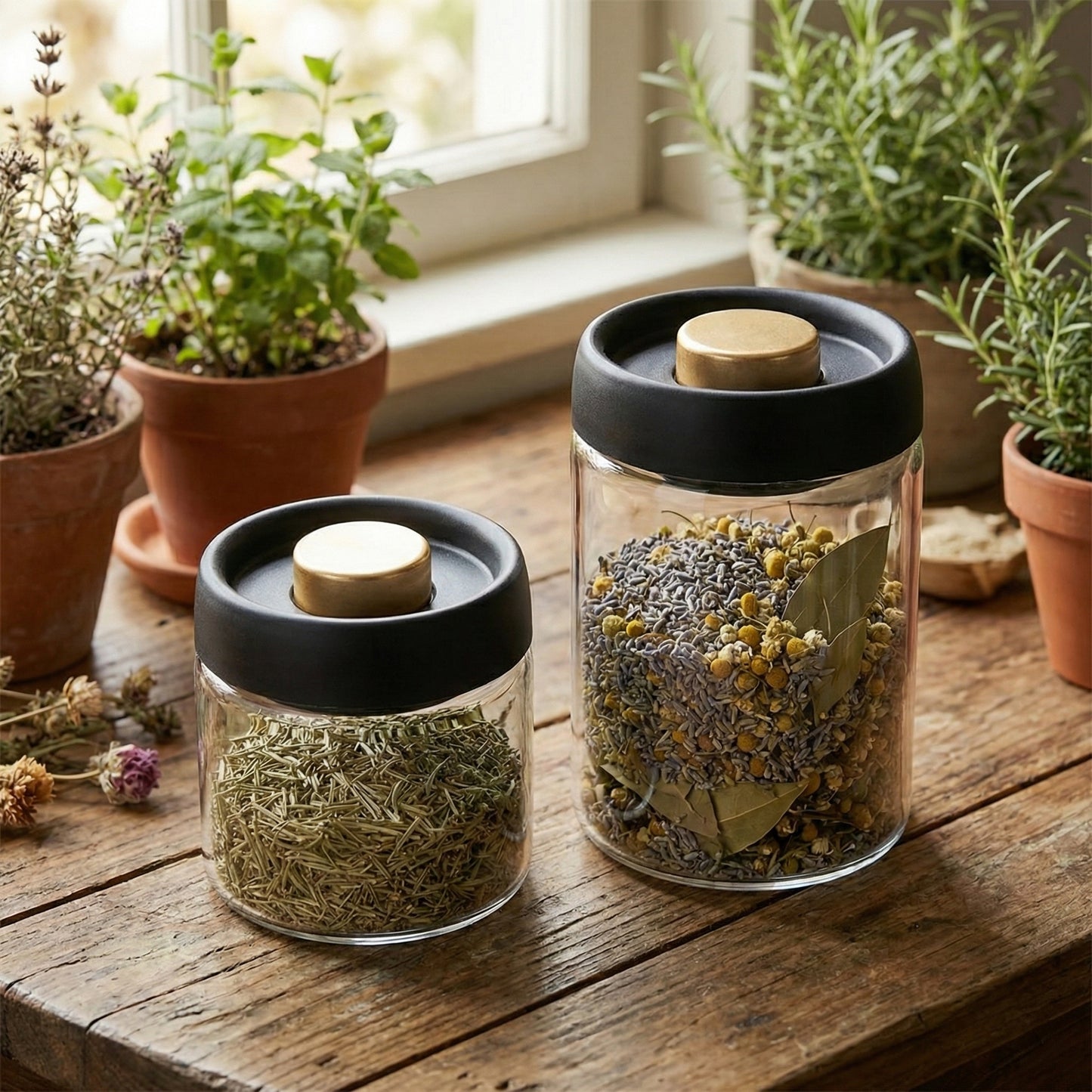 Vakuum-Glasbehälter (500ml & 900ml) – für Kräuter & Ernte