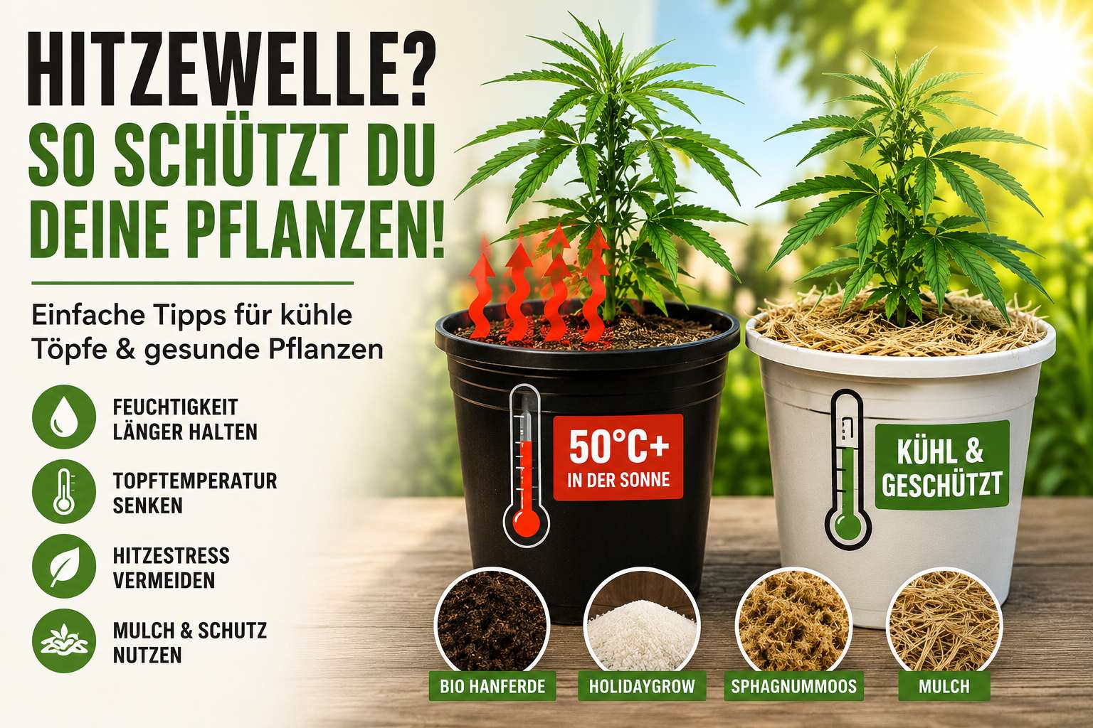 Hitzeschutz für deine Pflanzen im Topf!