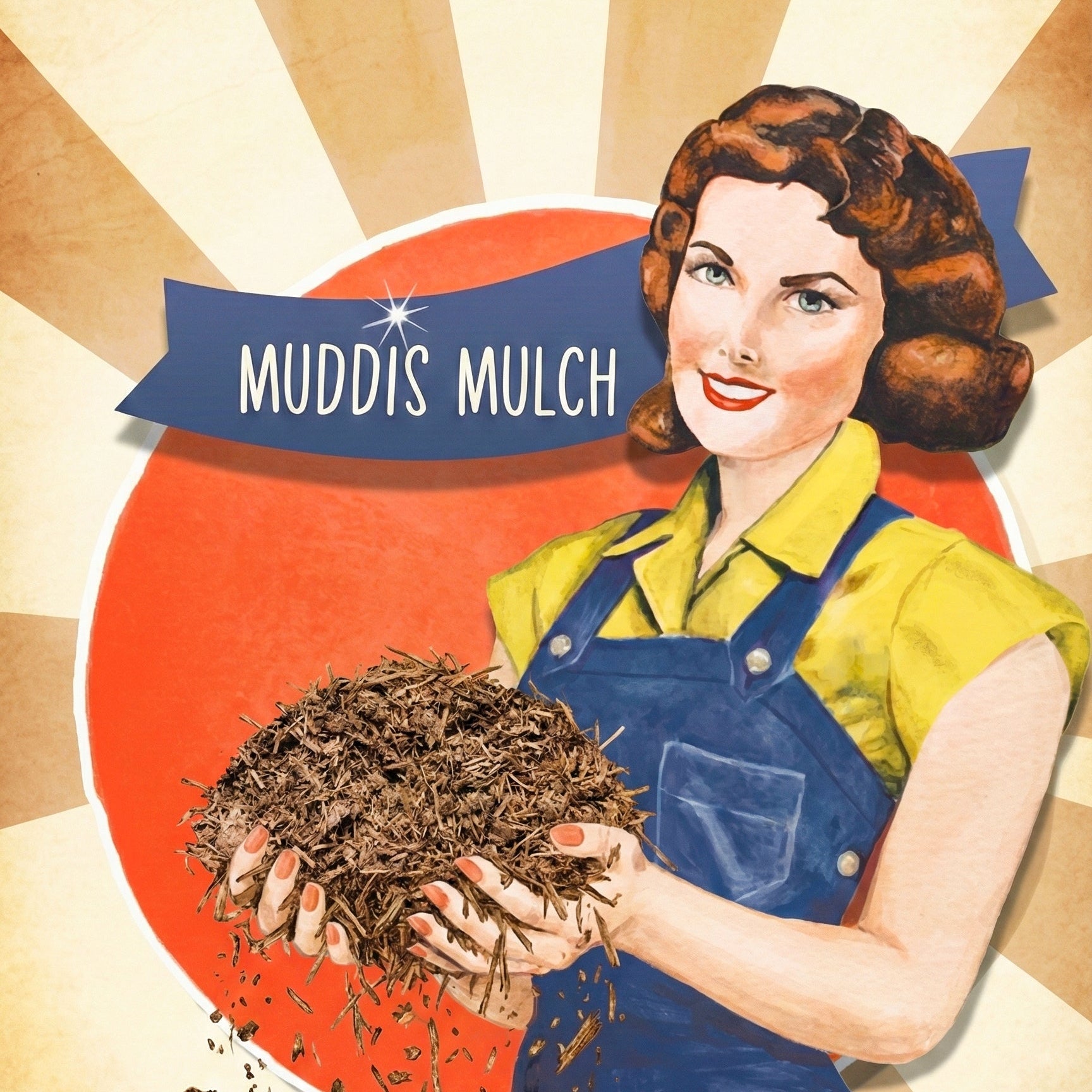 MUDDIS MULCH Als Sticker Frau mit Mulch in den Händen