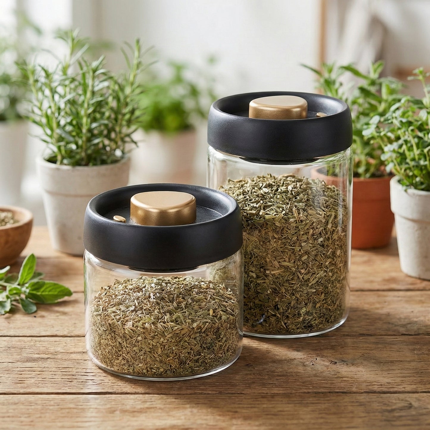 Vakuum-Glasbehälter (500ml & 900ml) – für Kräuter & Ernte