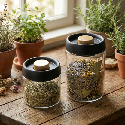 Vakuum-Glasbehälter (500ml & 900ml) – für Kräuter & Ernte